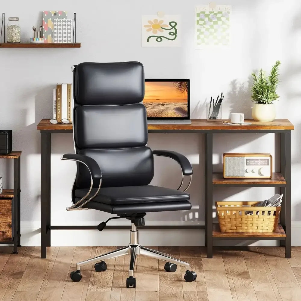 Executive Leather Chair with Ergonomic Comfort and Chrome Base - Ergo Heights