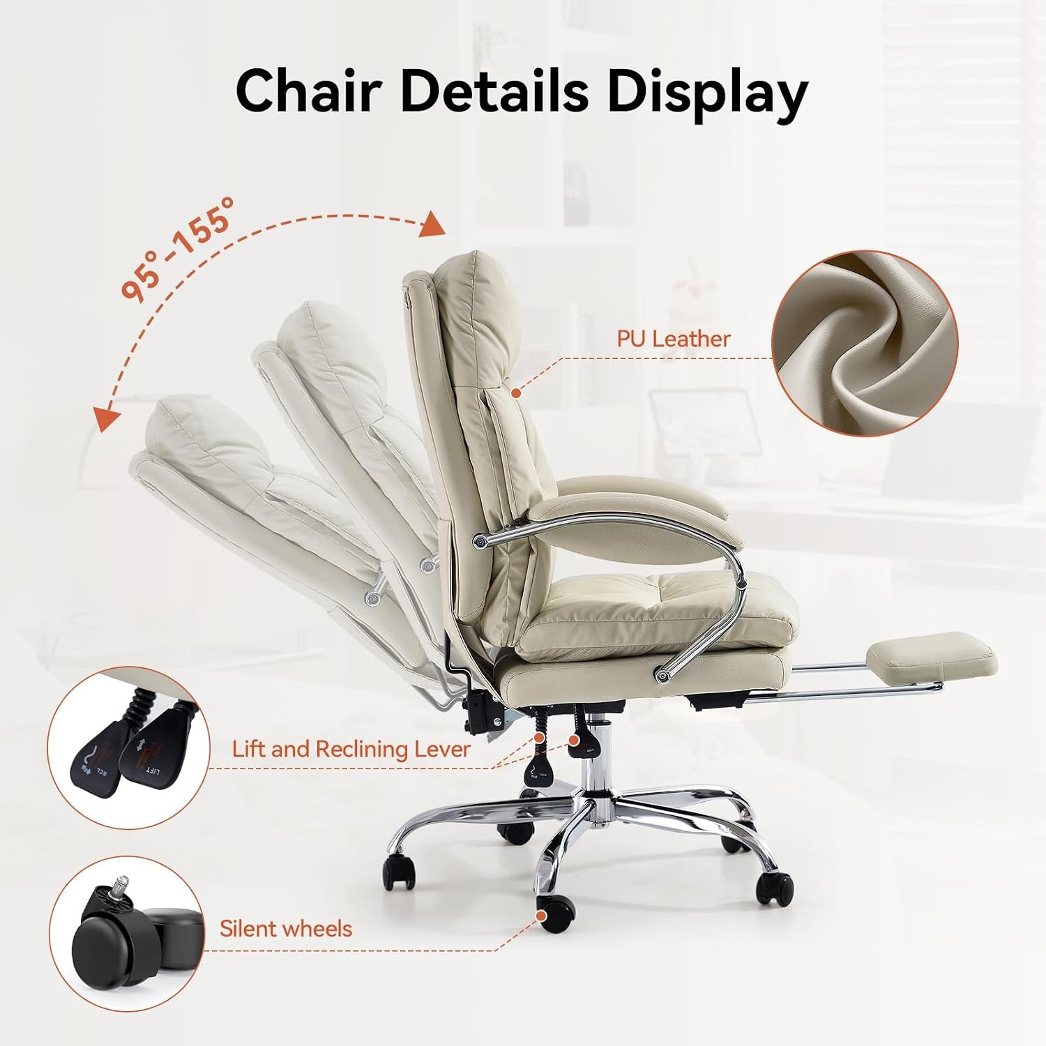 Office Chair with Footrest Reclining Desk Chair with Lumbar Support