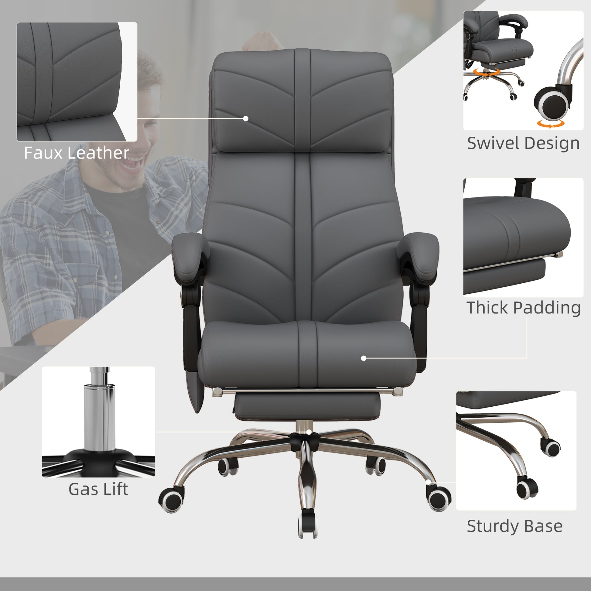 Office Chair with 4 Point Vibration Massage and Heat, Footrest, Light Grey