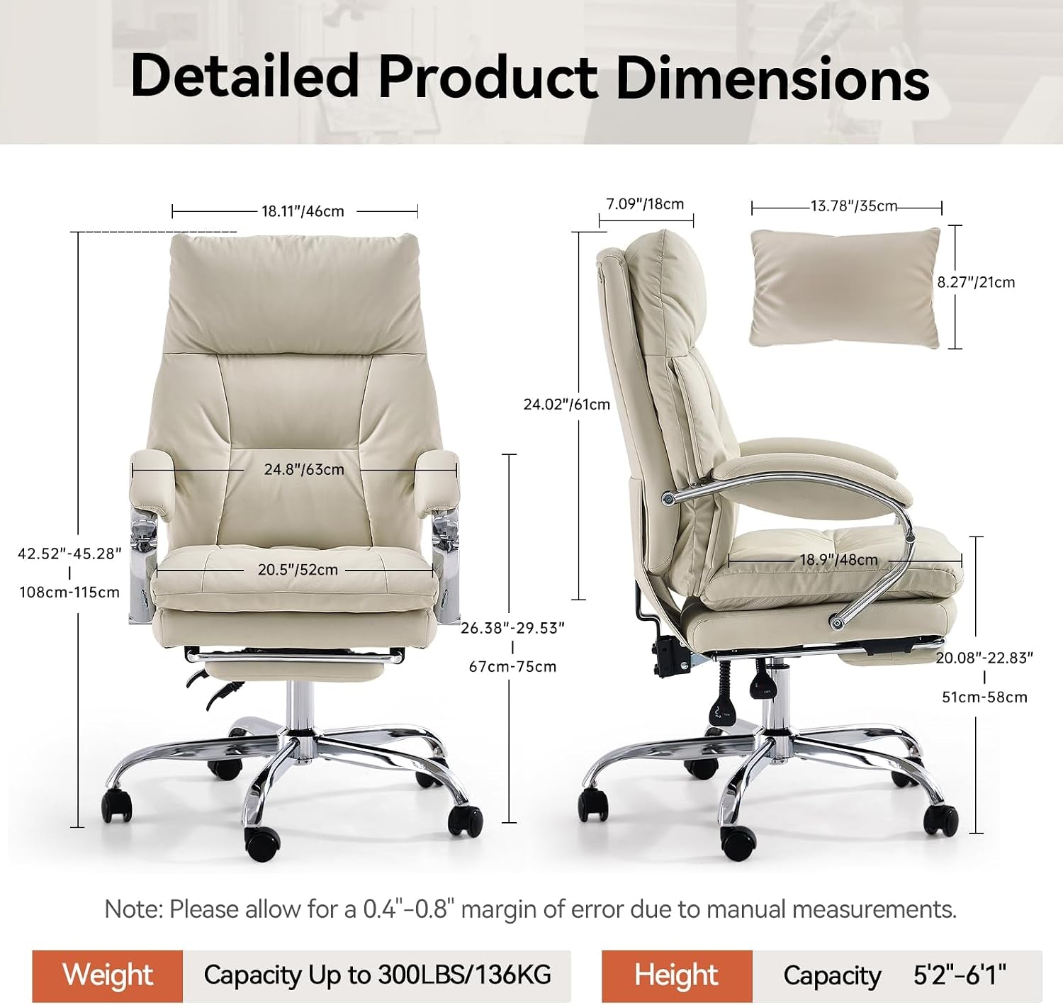 Office Chair with Footrest Reclining Desk Chair with Lumbar Support
