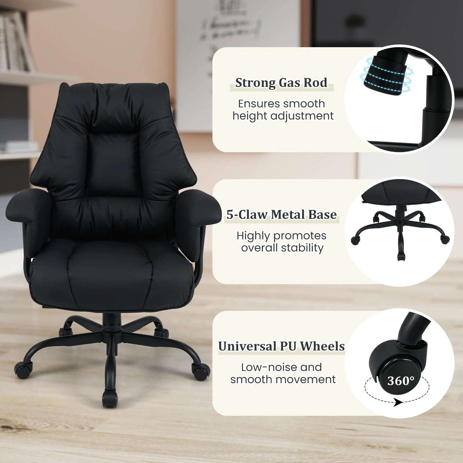 Ergonomic Office Chair with Spring Cushion Seat and Adjustable Swivel Seat