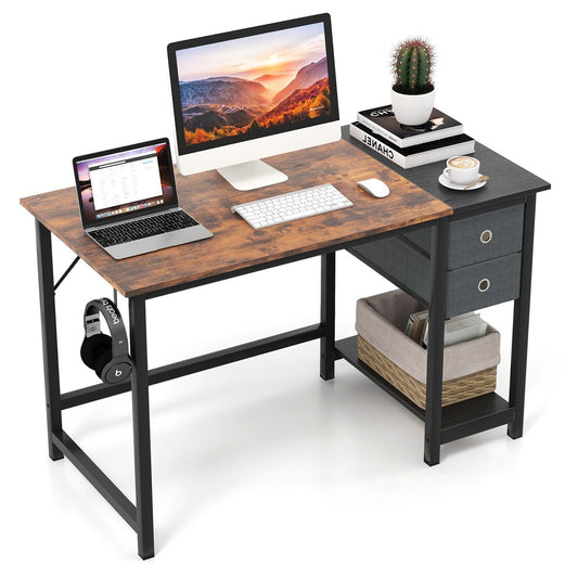 120 Cm Home Office Desk Writing Desk Modern Computer Workstation with 2 Drawers