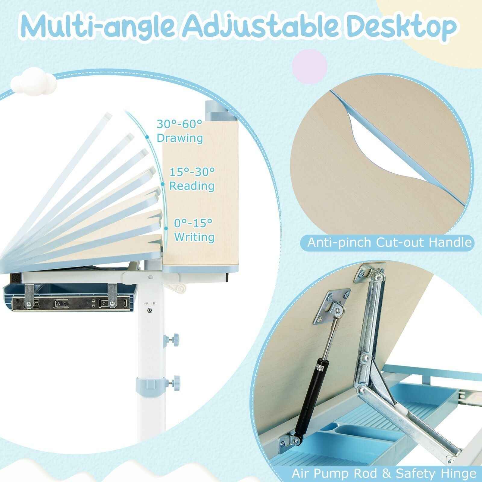 Ergonomic Adjustable Kids Study Desk with Storage Drawer