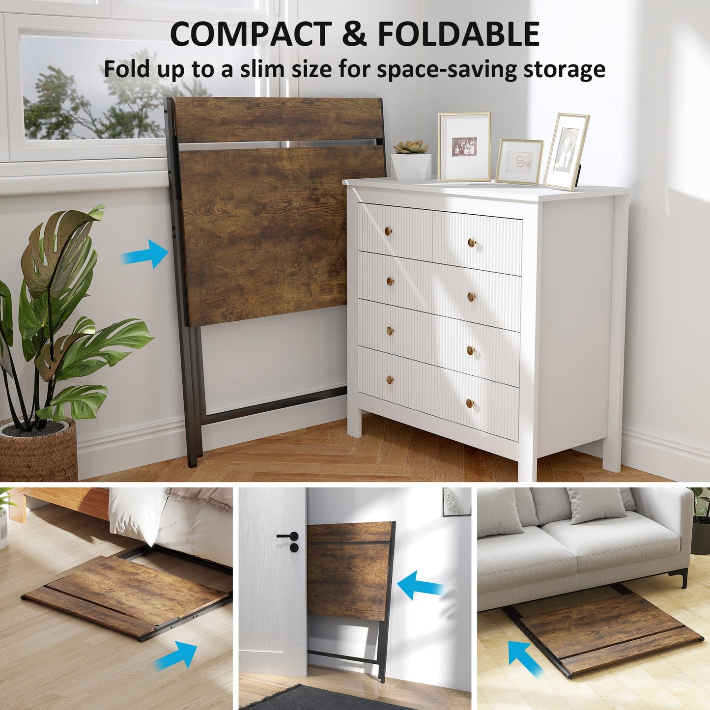 Small Folding Desk W/ Monitor Shelf 81.5 Cm Foldable Computer Desk Rustic Brown