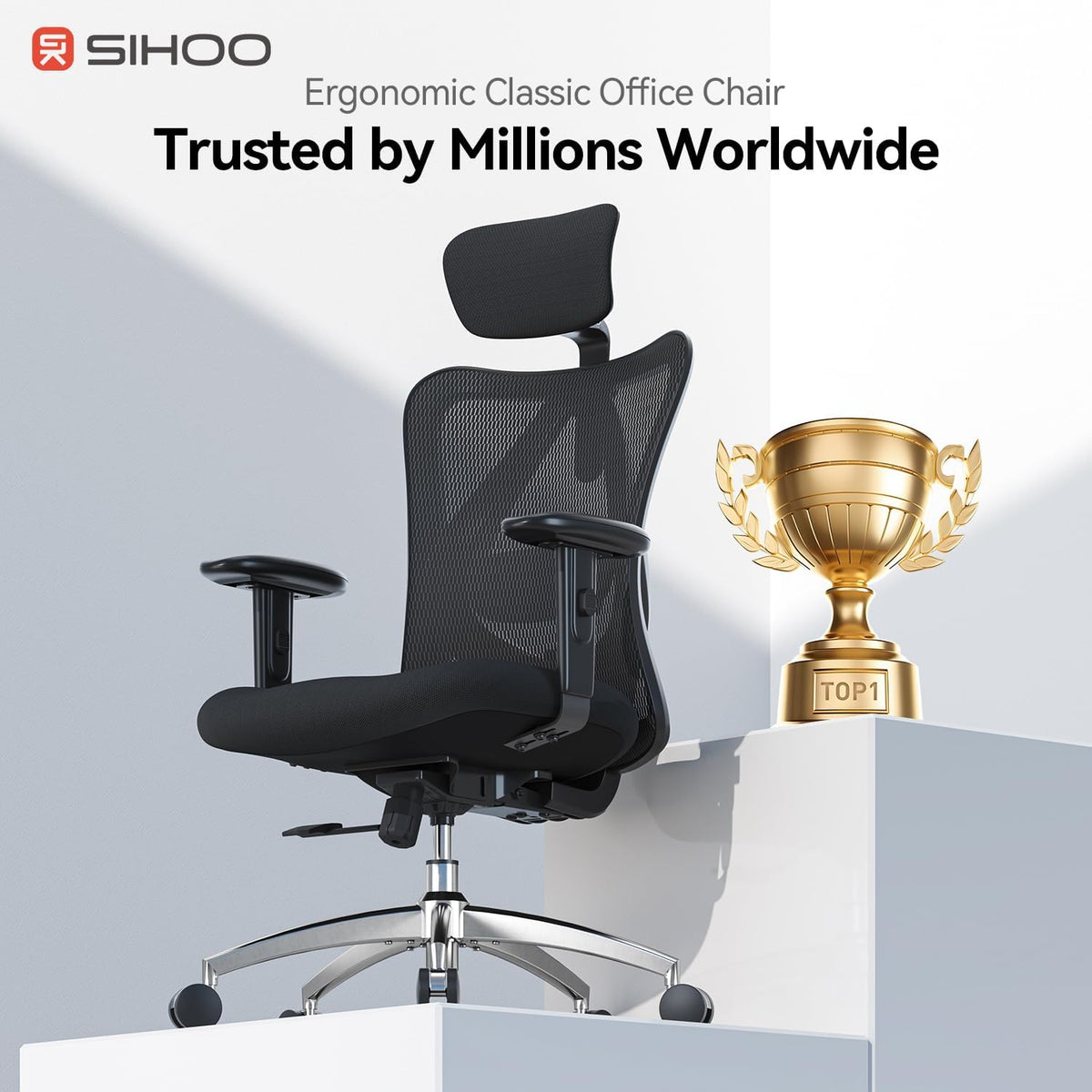 M18 Ergonomic Office Chair, Adjustable Lumbar Support, 330 Lb, Black