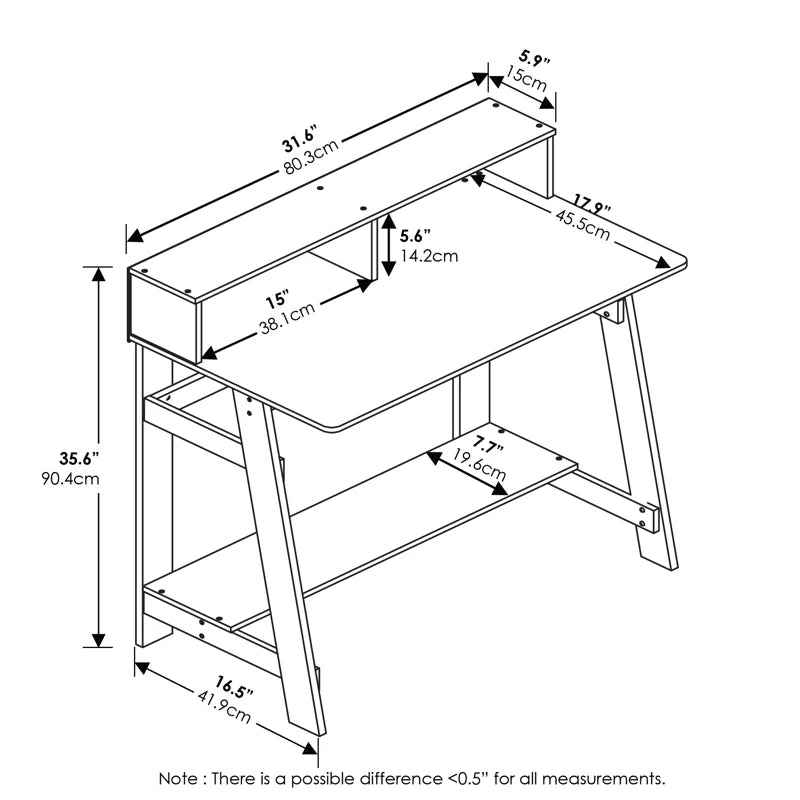 Annie Study Desk with Hutch and 3 Tiers - Ergo Heights