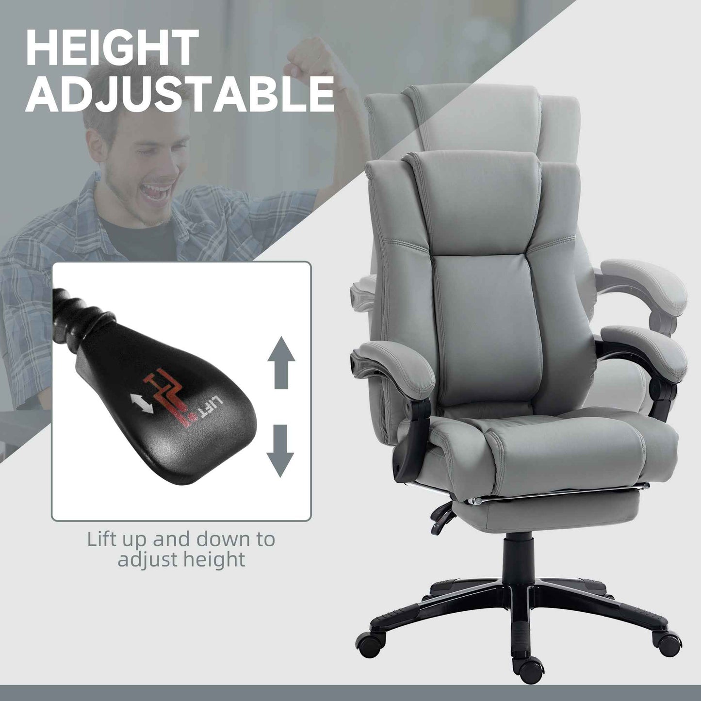 PU Leather Executive Office Chair with Foot Rest - Ergo Heights