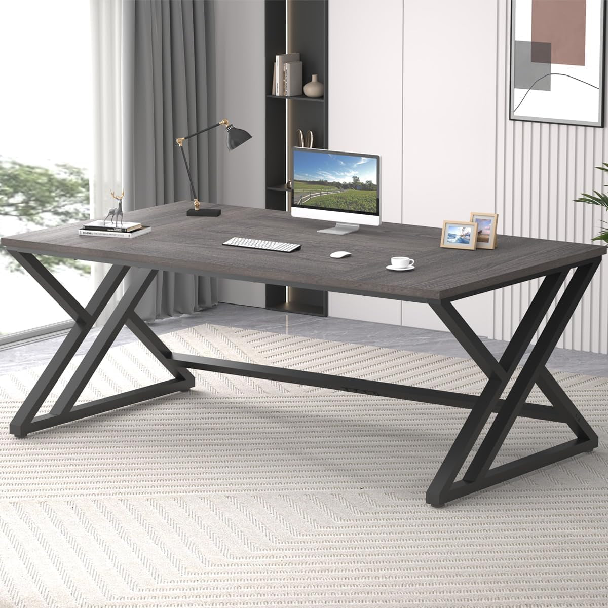 Gaming Desk Computer Office Table Large Desks for Home 180Cm Dark Gray