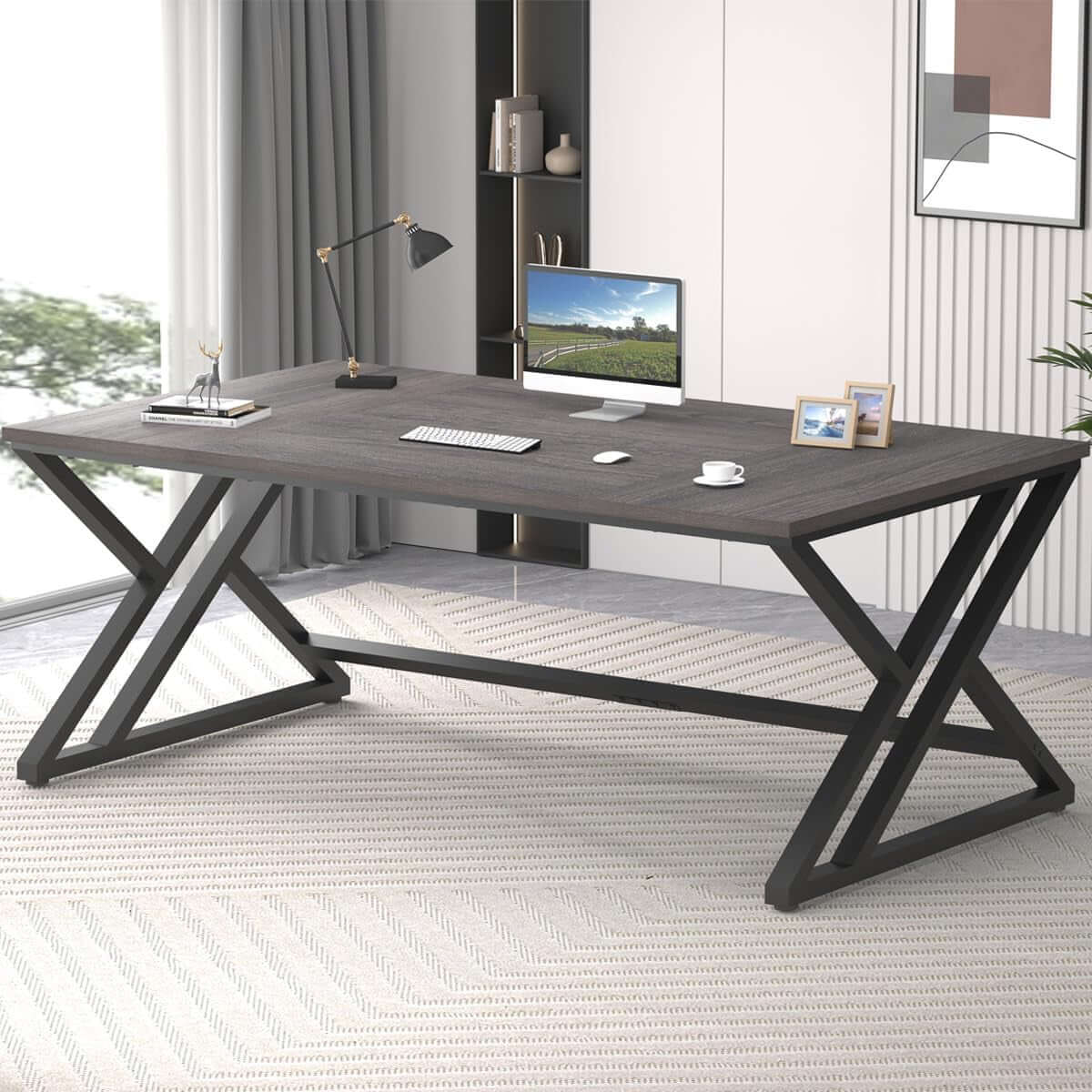Large Office Desk 180cm | Spacious Home Office Workstation | Dark Grey - Ergo Heights