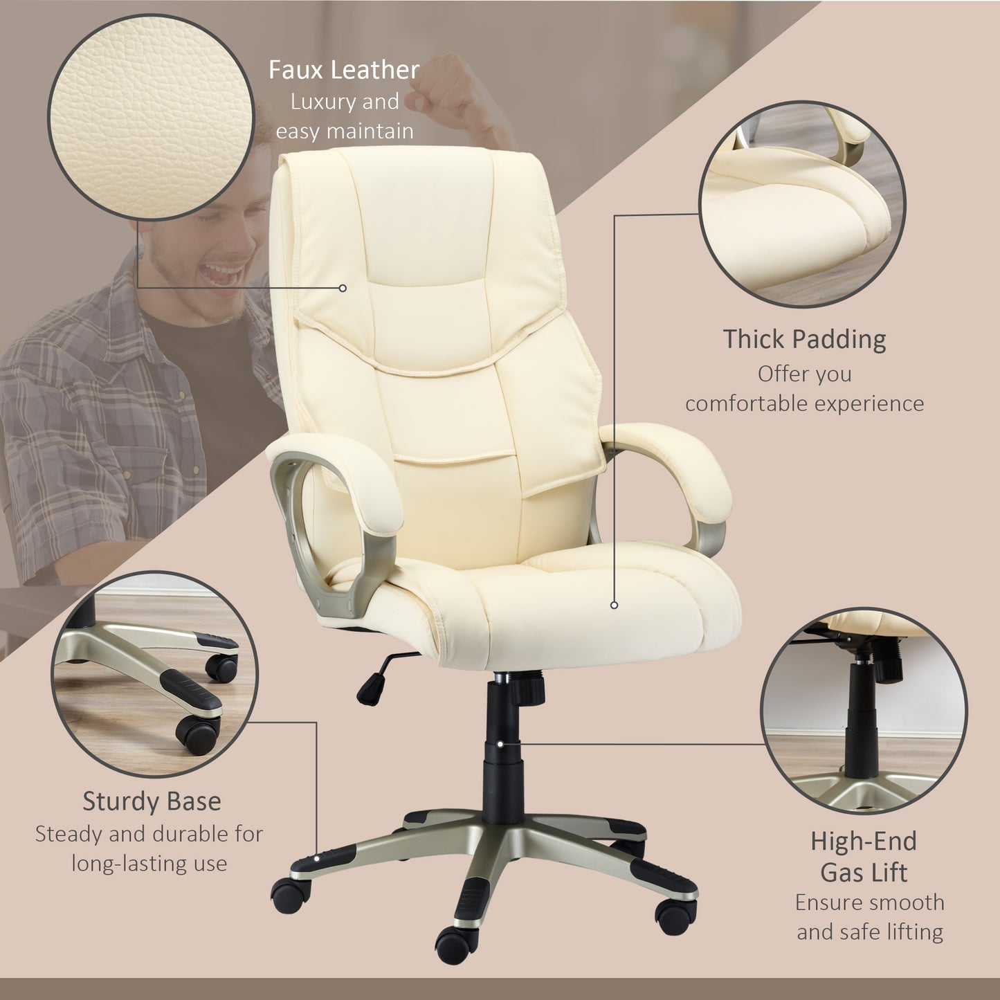 Executive Computer Office Desk Chair High Back Faux Leather Swivel Chair