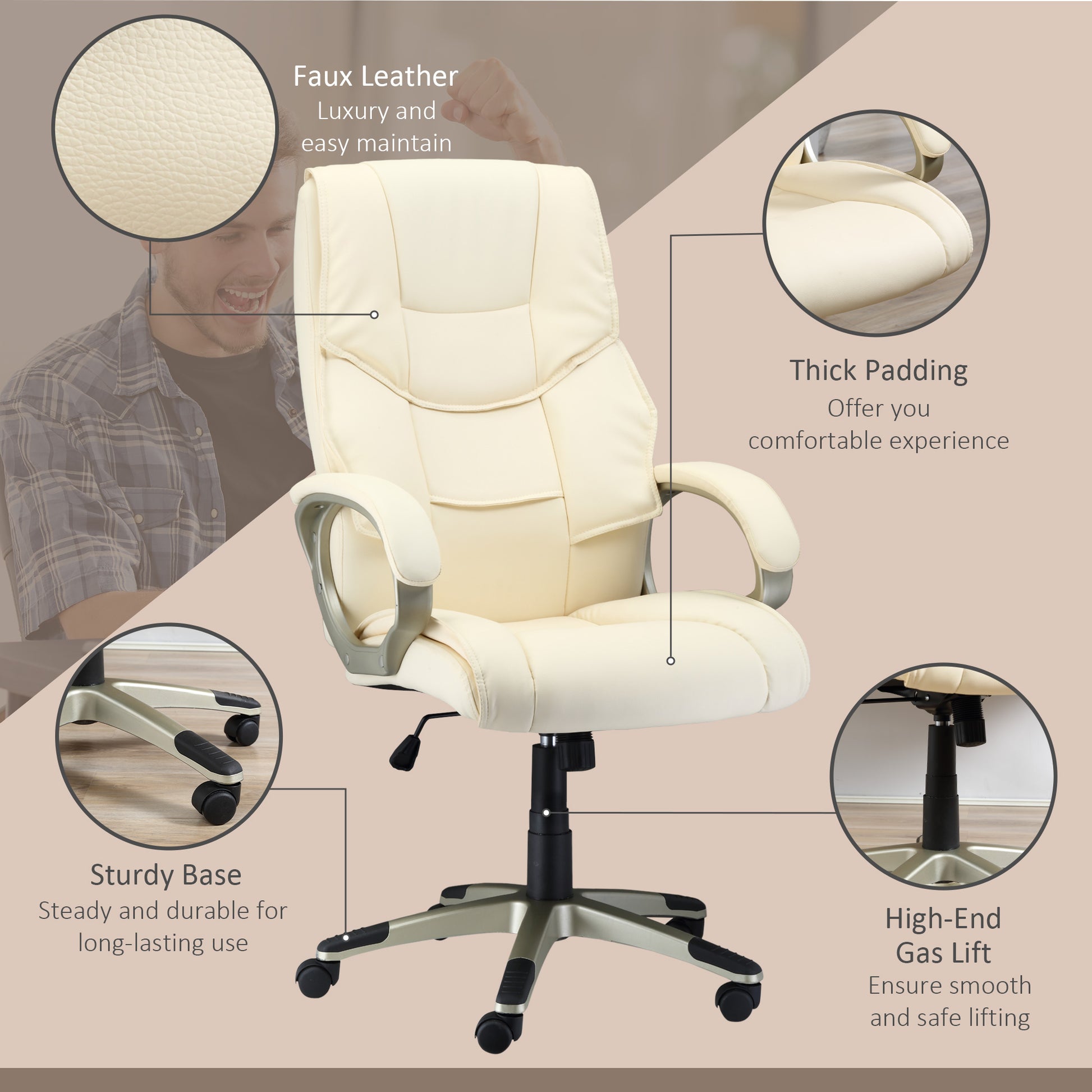 Executive Computer Office Desk Chair High Back Faux Leather Swivel Chair