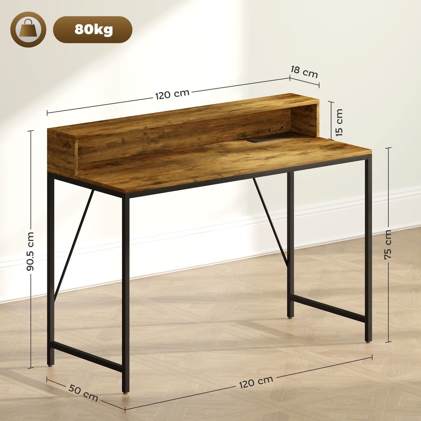 HOMCOM Computer Table with LED Lights, Gaming Desk with Shelf, Rustic Brown