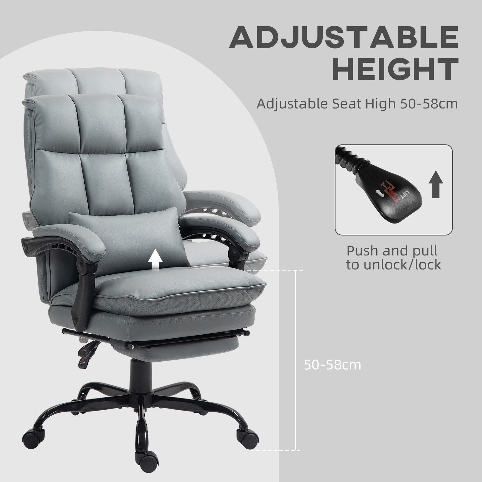 HOMCOM Executive Office Chair, PU Leather Desk Chair with Armrests Grey