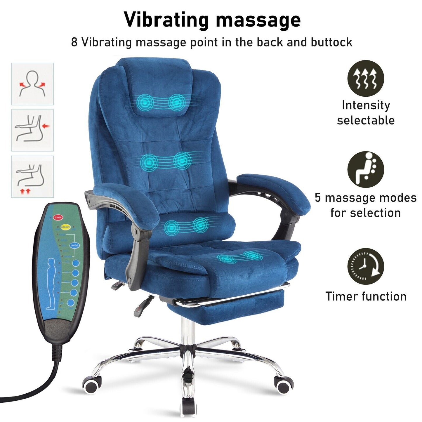 Massage Office Chair Gaming Computer Desk Swivel Recliner Chair Leather Footrest