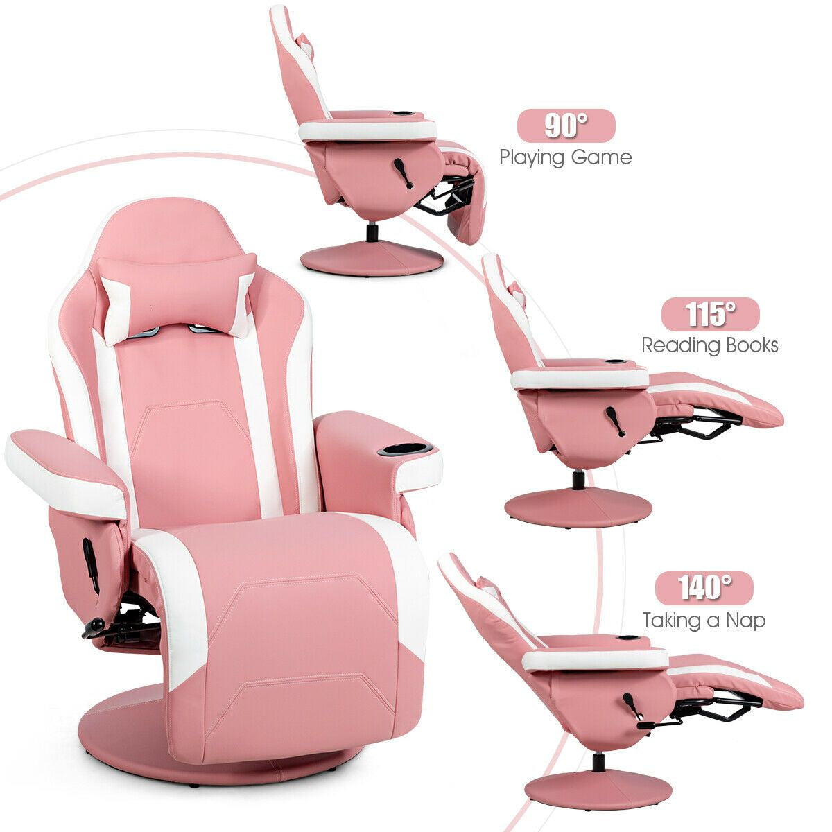 Electric Massage Gaming Chair with Cup Holder and Side Pouch