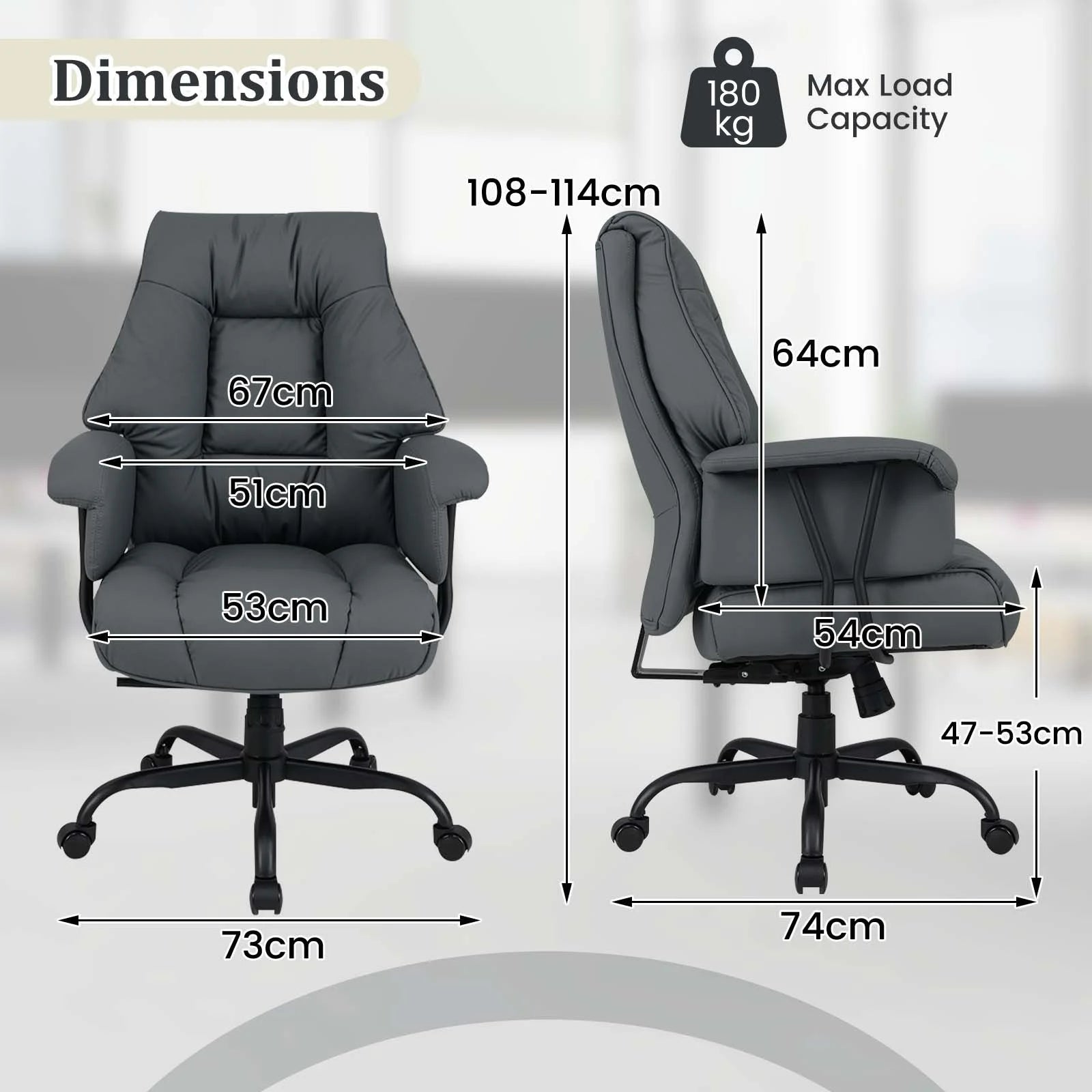 Ergonomic Office Chair with Spring Cushion Seat and Adjustable Swivel Seat