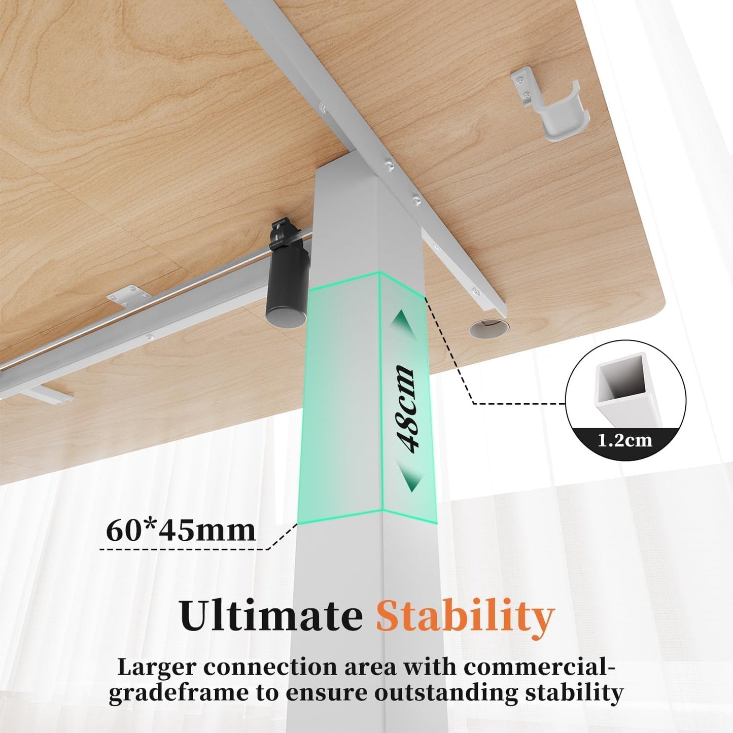 Electric Standing Desk 120X60Cm Sit Stand Table Height Adjustable Desk with Backpack Hook and Memory Smart Panel, Home Office with Splice Board, Beige | Ergonomic Desk Table with 2 Memory for Telework, Anti-Collision Function, Noise <50 Db, Load 70 Kg