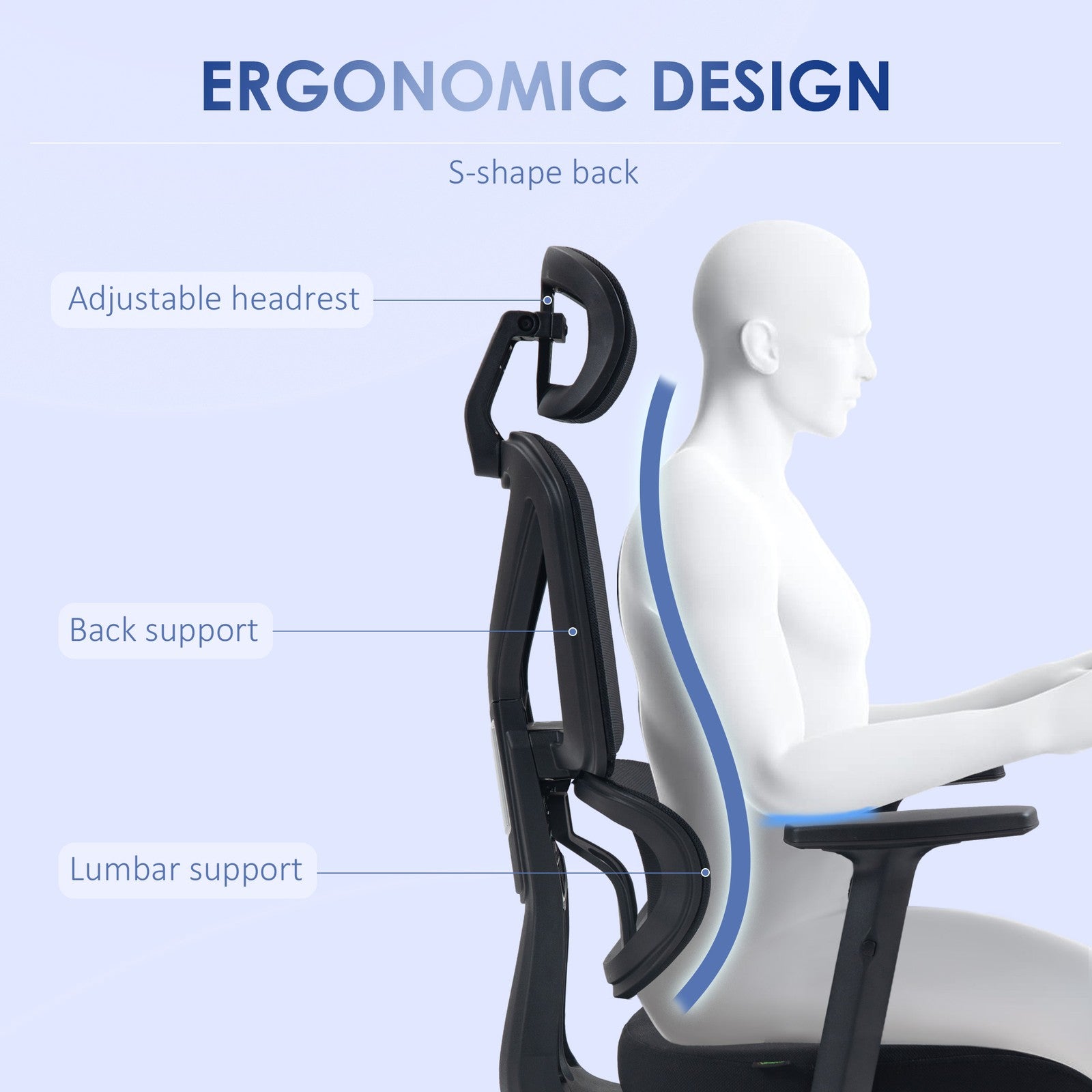 Mesh Office Chair Swivel Desk Chair with Adjustable Height Lumbar Support Black
