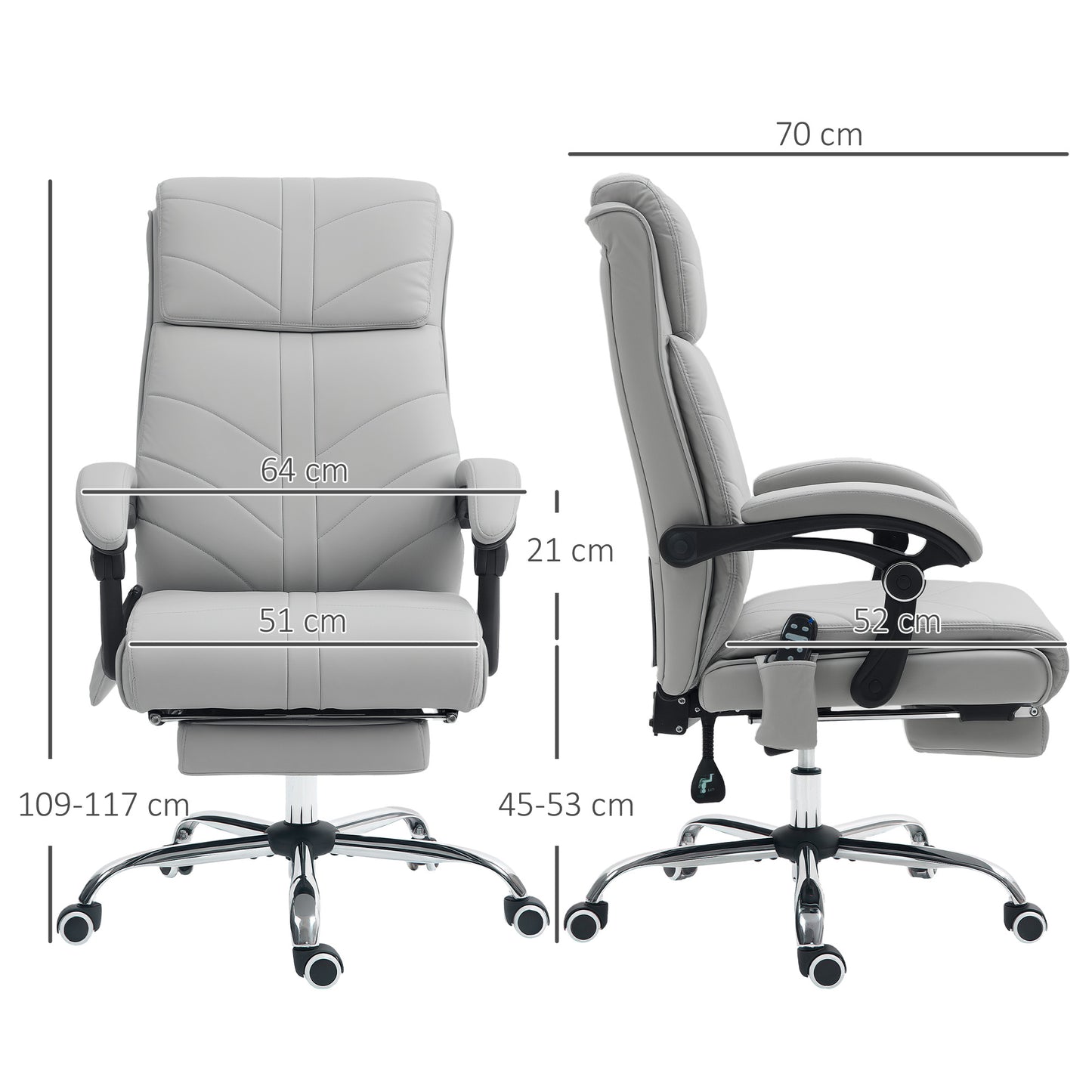Office Chair with 4 Point Vibration Massage and Heat, Footrest, Light Grey