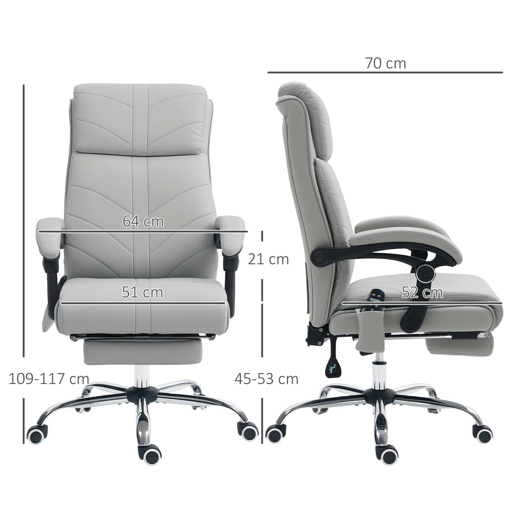 Office Chair with 4 Point Vibration Massage and Heat, Footrest, Light Grey