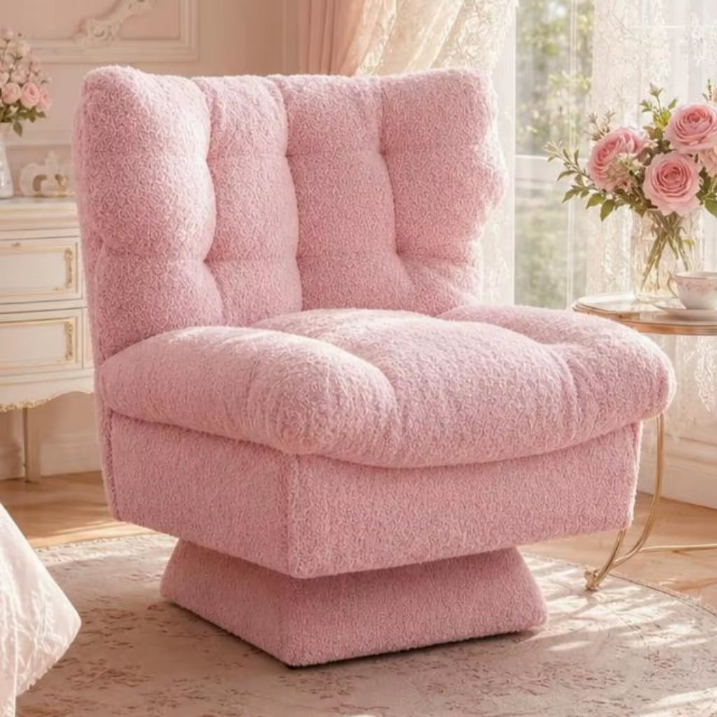 360° Swivel Armchair Teddy Fleece Tufted Accent Chair 300Lbs