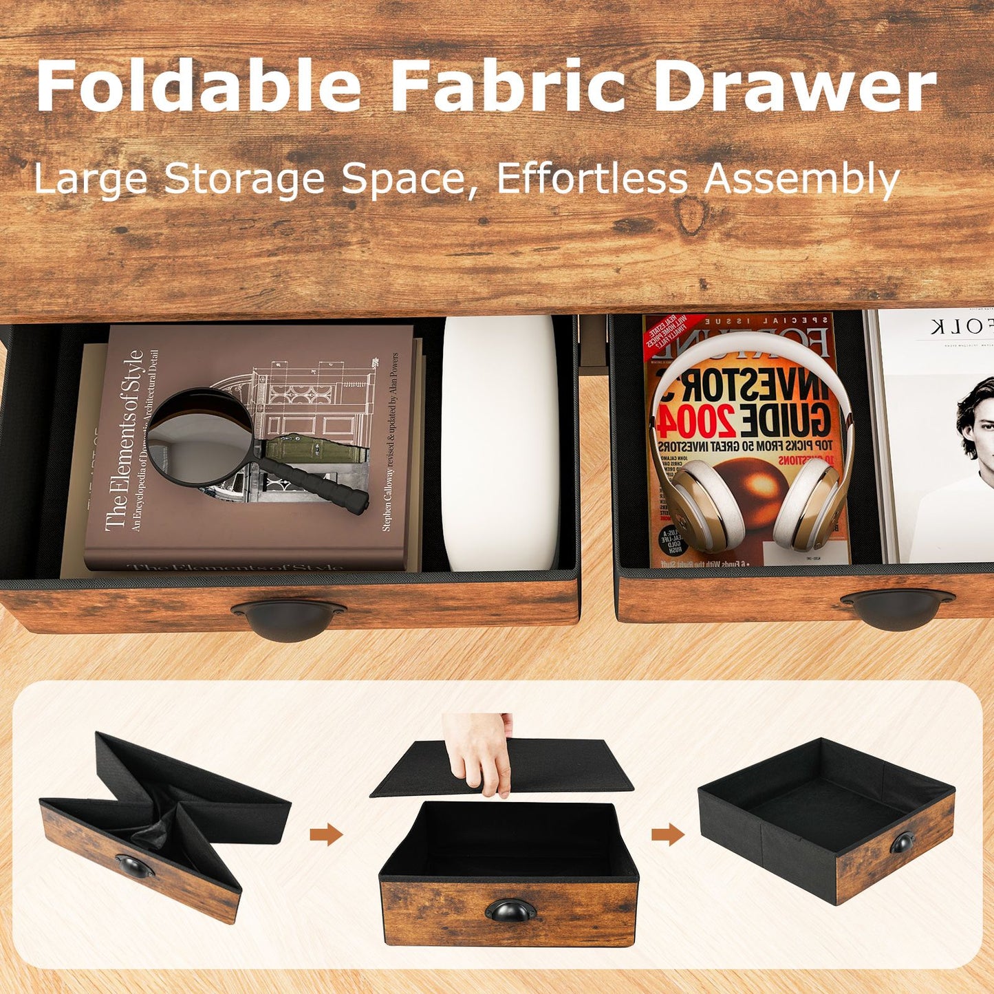 Space Saving Computer Desk with 2 Fabric Drawers