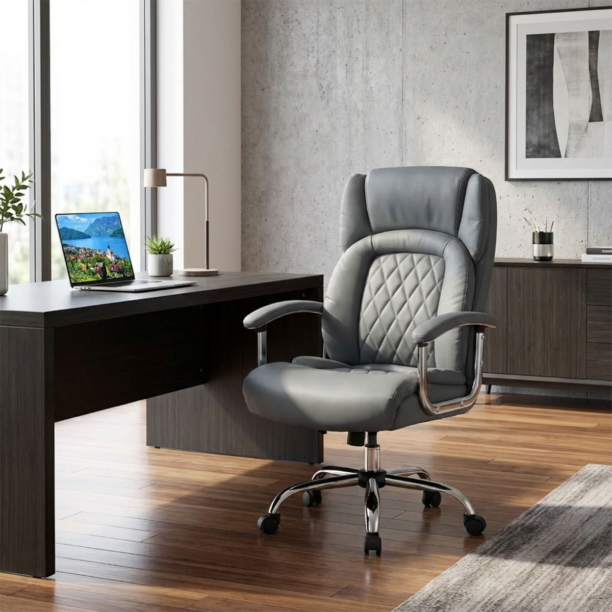 Leather Office Chair with Rocking Mode and Armrests