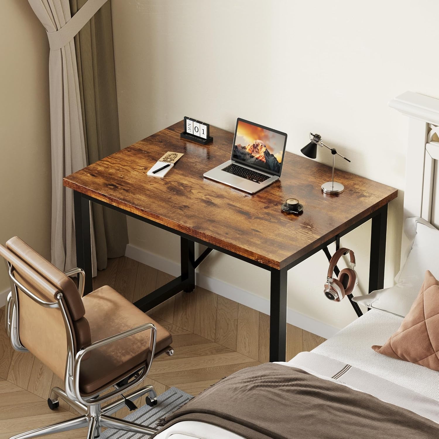 Computer Desk 80 X 50 X 75 Cm, Home Office, Study Writing Desks Small Desks for Small Spaces, Laptop Table for Home Workstations, Industrial Design Black Desk Metal Frame, Rustic Brown