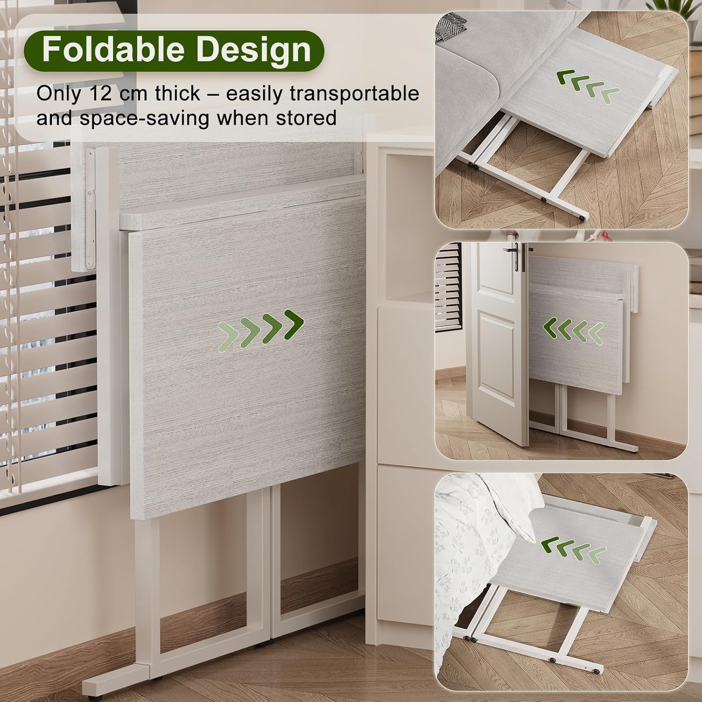 Foldable Desk,Small Desk with Monitor Shelf,2-Tier Folding Table for Home, Office, School, Computer Desk for Small Space,White