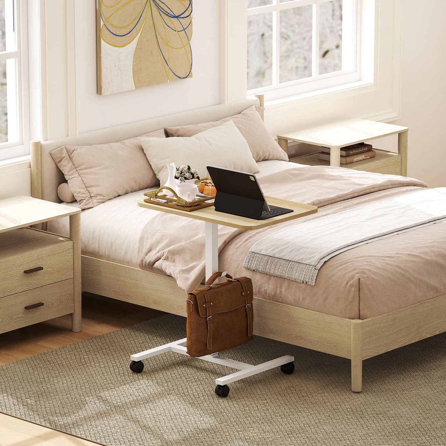 Pneumatic Adjustable Standing Desk with Wheels & Hook - Ergo Heights