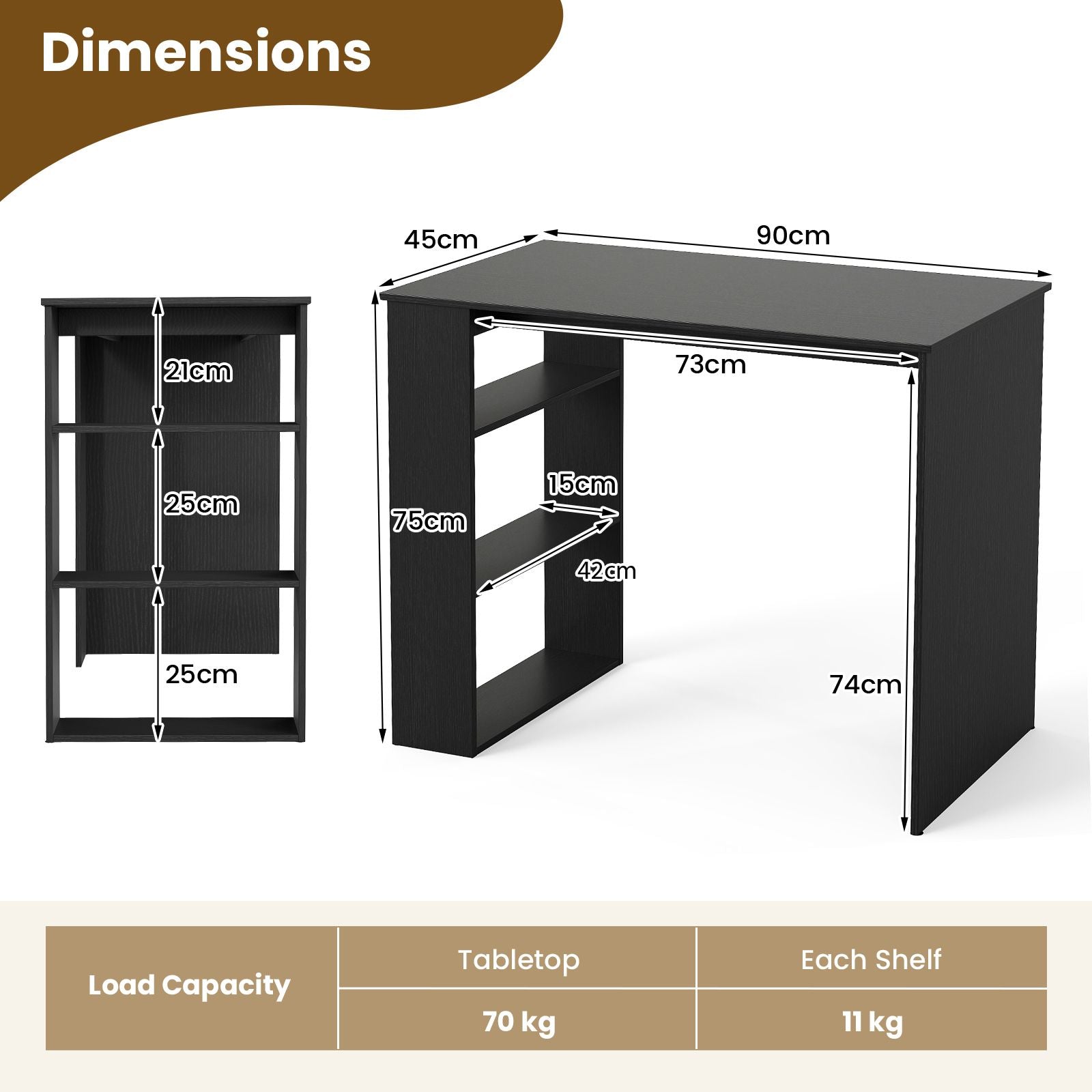 Computer Desk with Bookshelf for Study Living Room