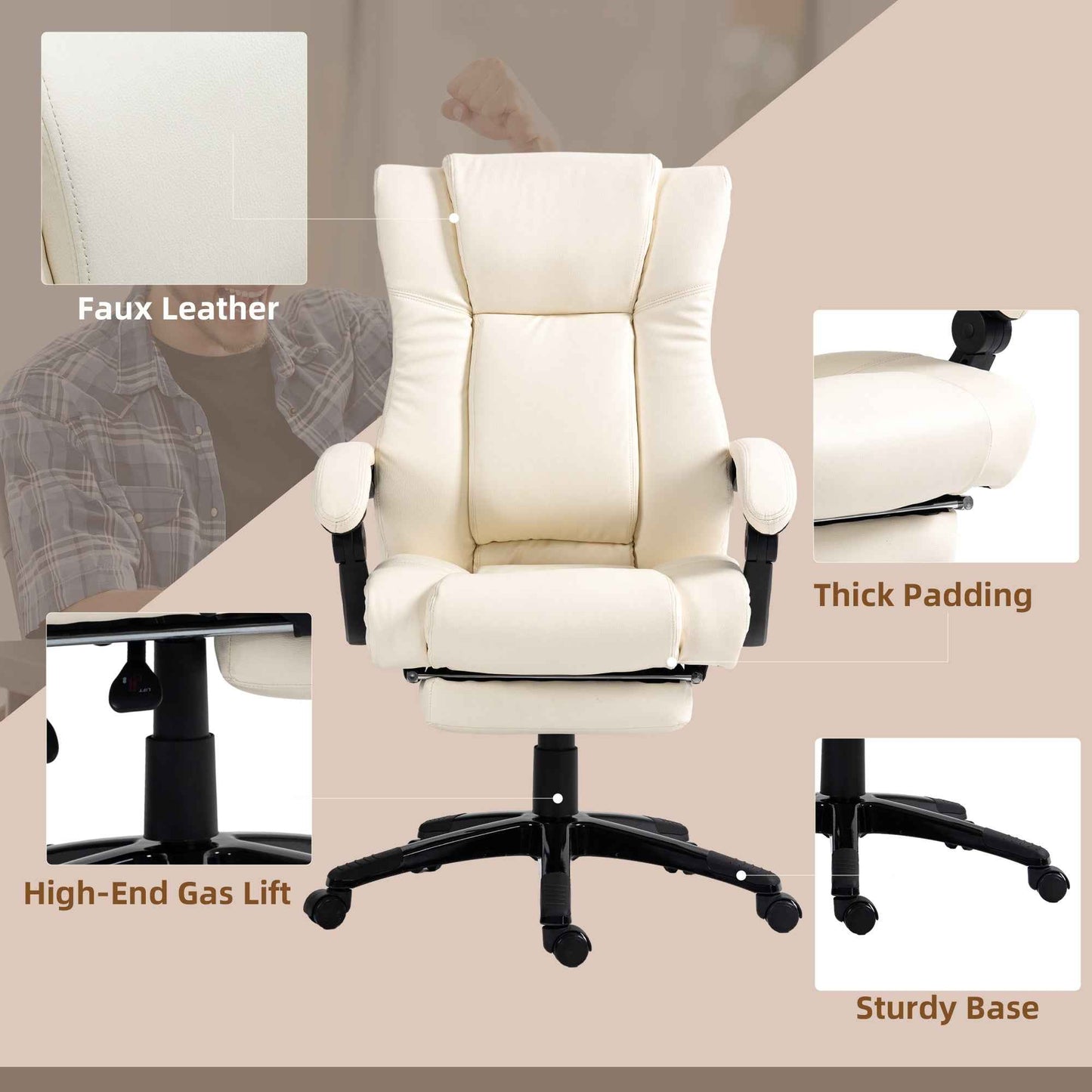 PU Leather Executive Office Chair with Foot Rest - Ergo Heights
