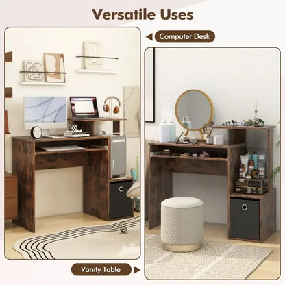 Space-Saving Computer Desk with Open Shelf and Fabric Storage Drawer - Ergo Heights