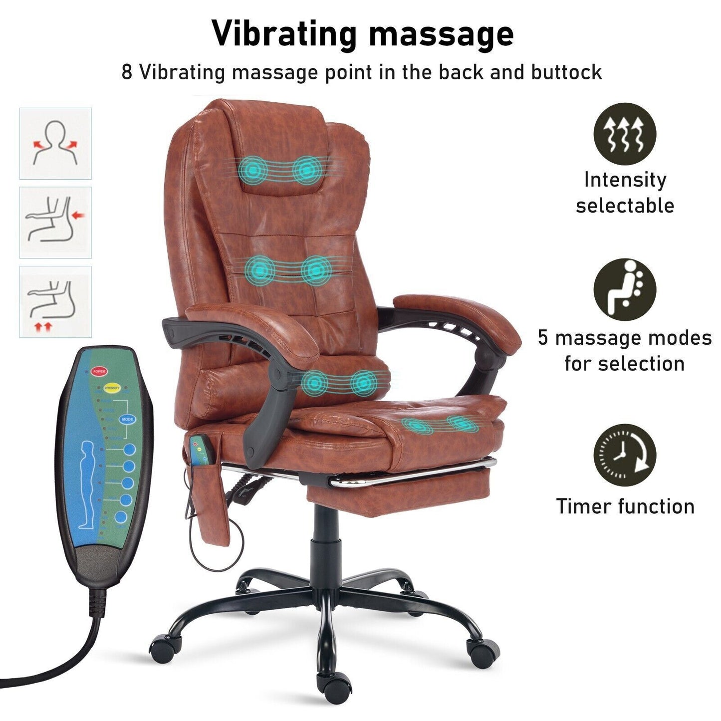 Massage Office Chair Gaming Computer Desk Swivel Recliner Chair Leather Footrest