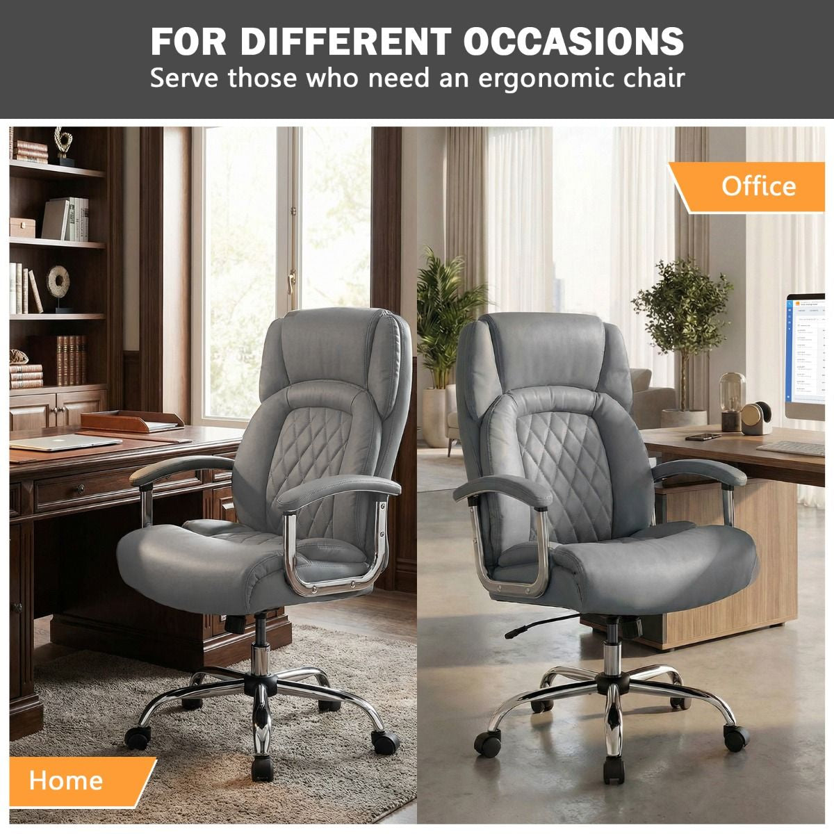 Leather Office Chair with Rocking Mode and Armrests