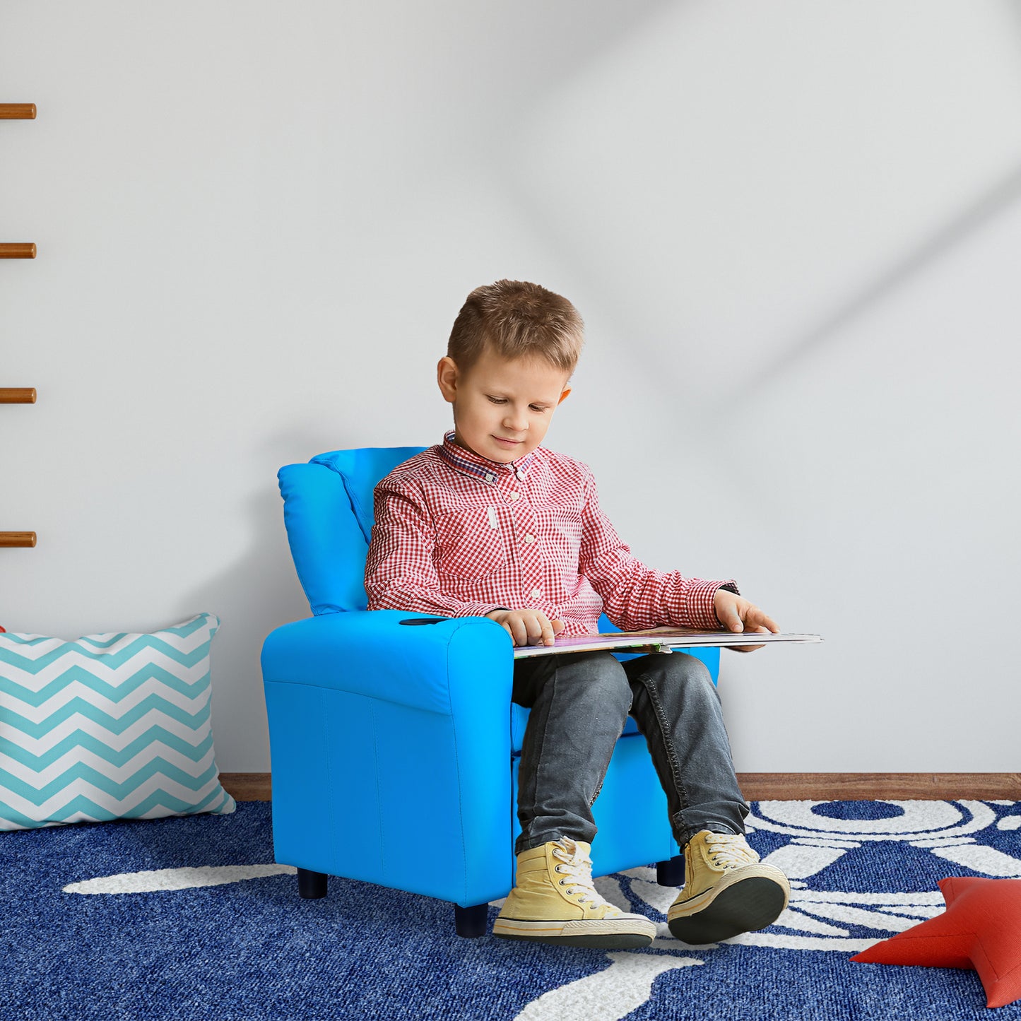 Kids Recliner Armchair Games Chair Sofa Childrens Seat in PU Leather Pink Blue