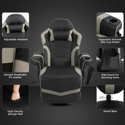 Electric Massage Gaming Chair with Cup Holder and Side Pouch