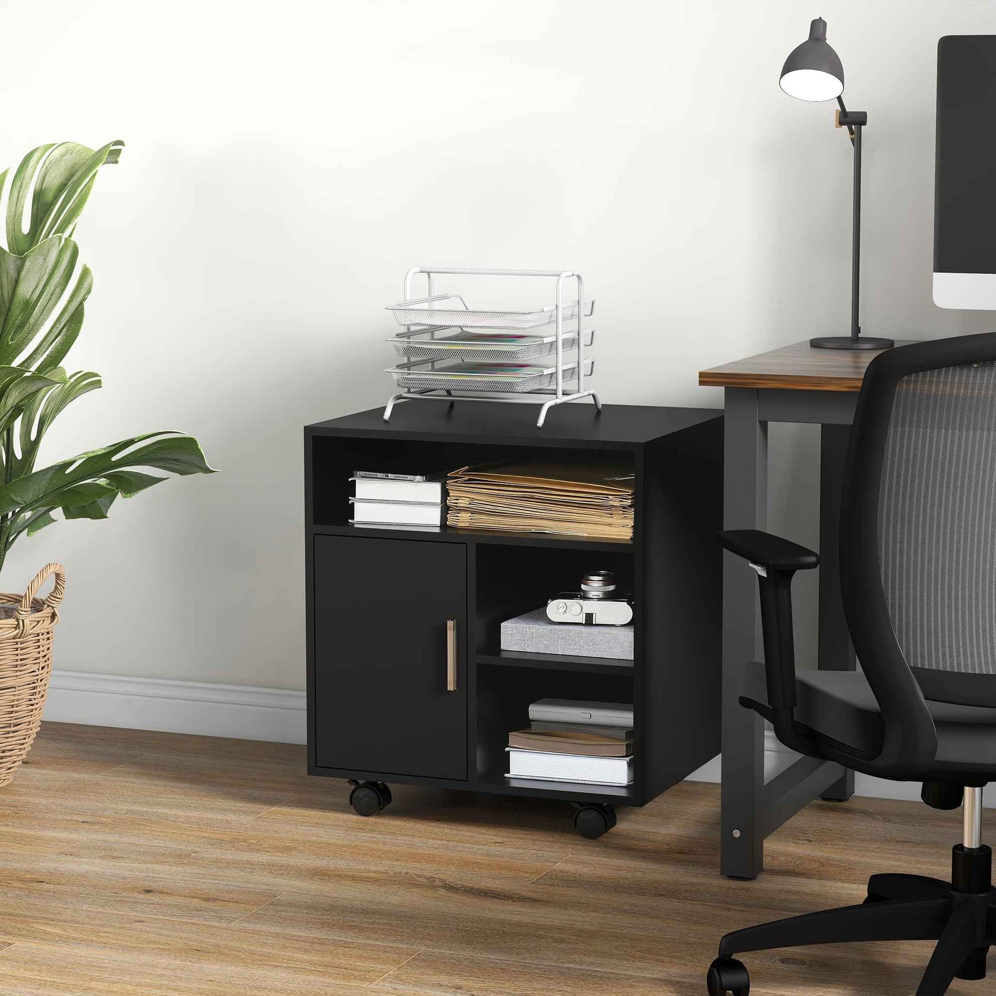 Multi-Storage Printer Unit Office Organisation 5 Compartments Wheels - Ergo Heights