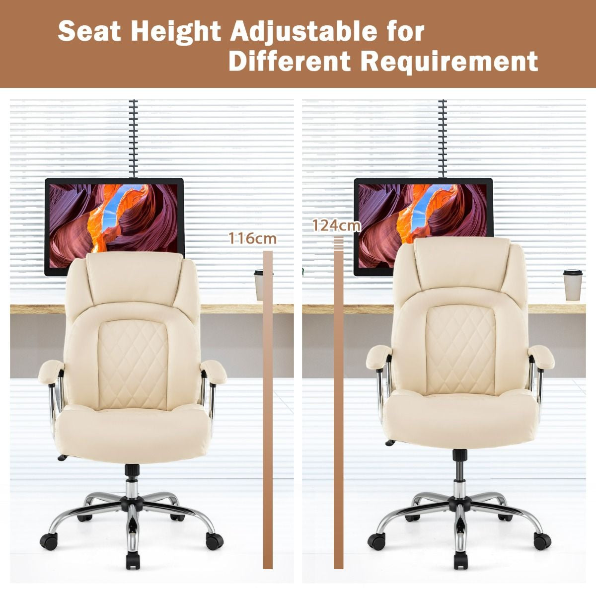 Leather Office Chair with Rocking Mode and Armrests