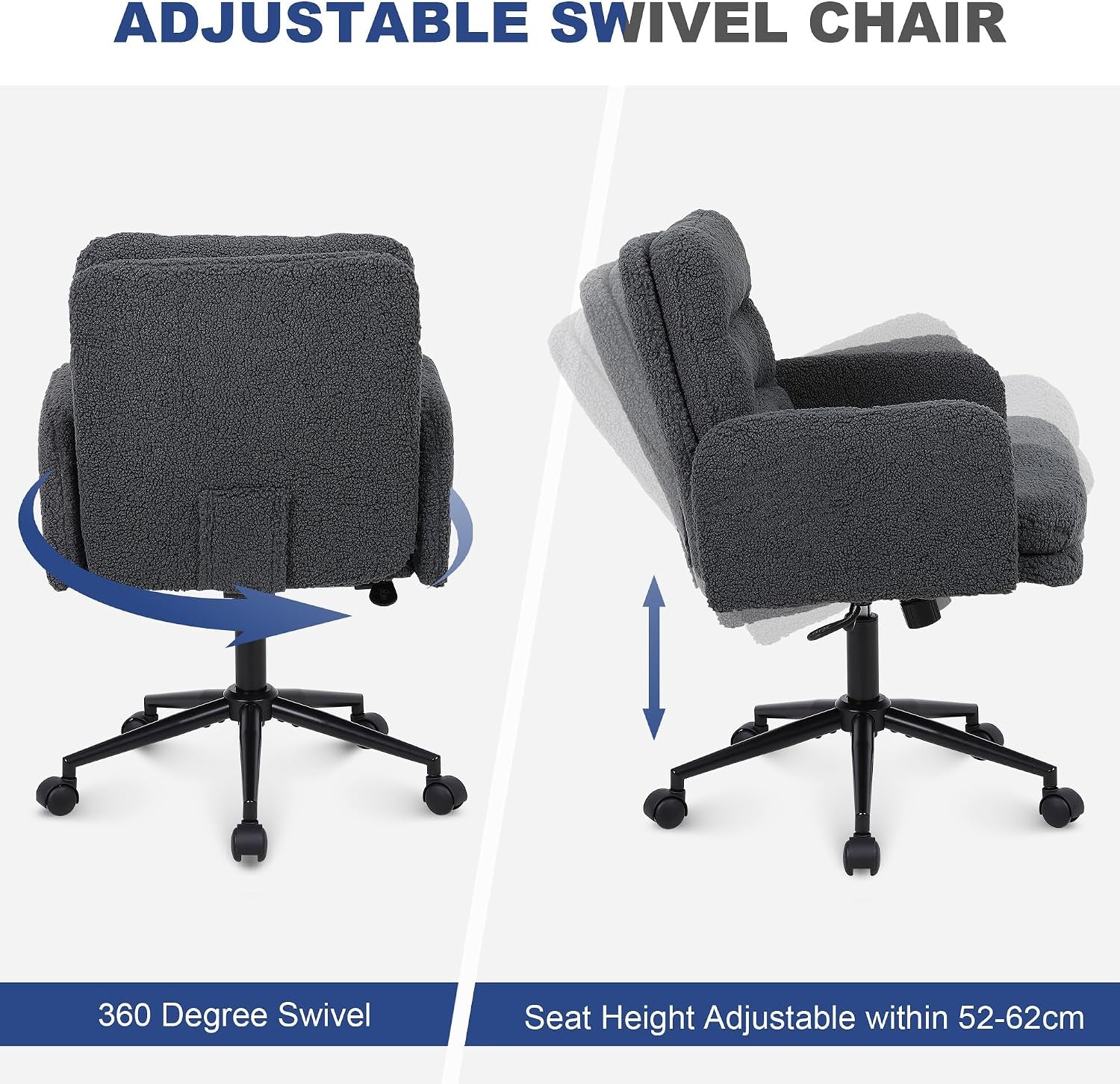 Office Chairs for Home, Faux Cashmere Desk Chair, Dark Grey