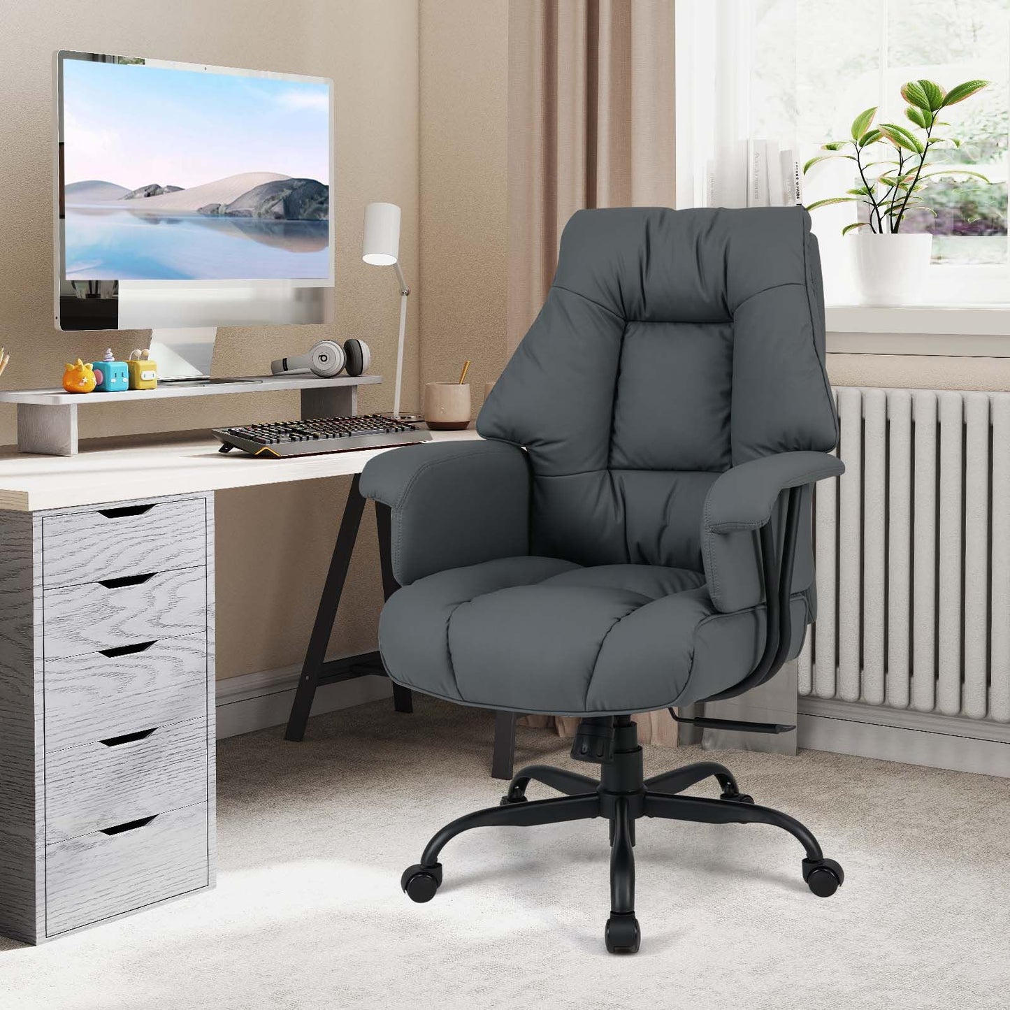 Ergonomic Office Chair with Spring Cushion Seat and Adjustable Swivel Seat