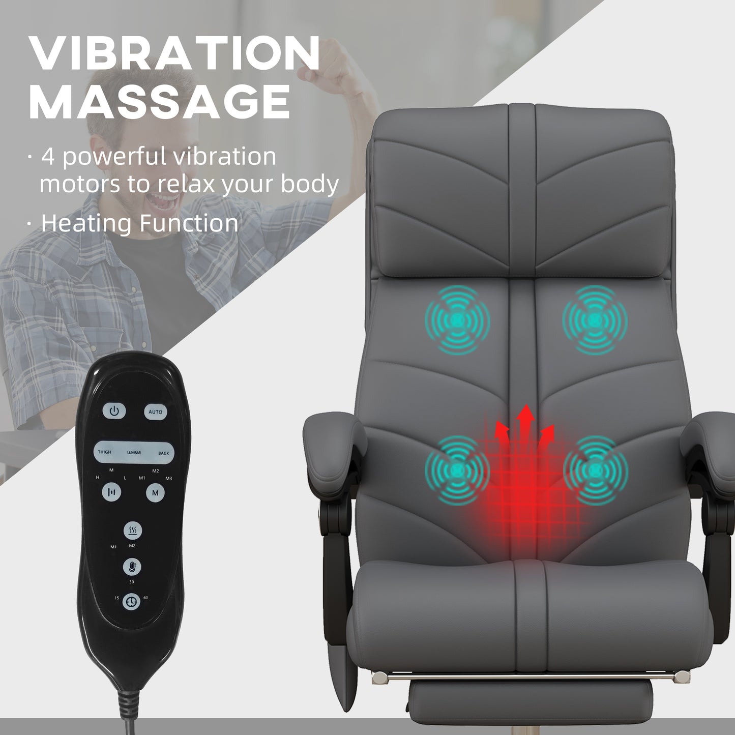 Office Chair with 4 Point Vibration Massage and Heat, Footrest, Light Grey