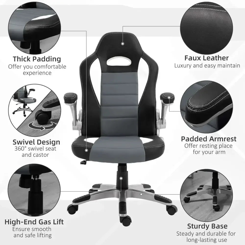Racing Gaming Chair Height Adjustable Swivel Chair with Flip up Armrests - Ergo Heights