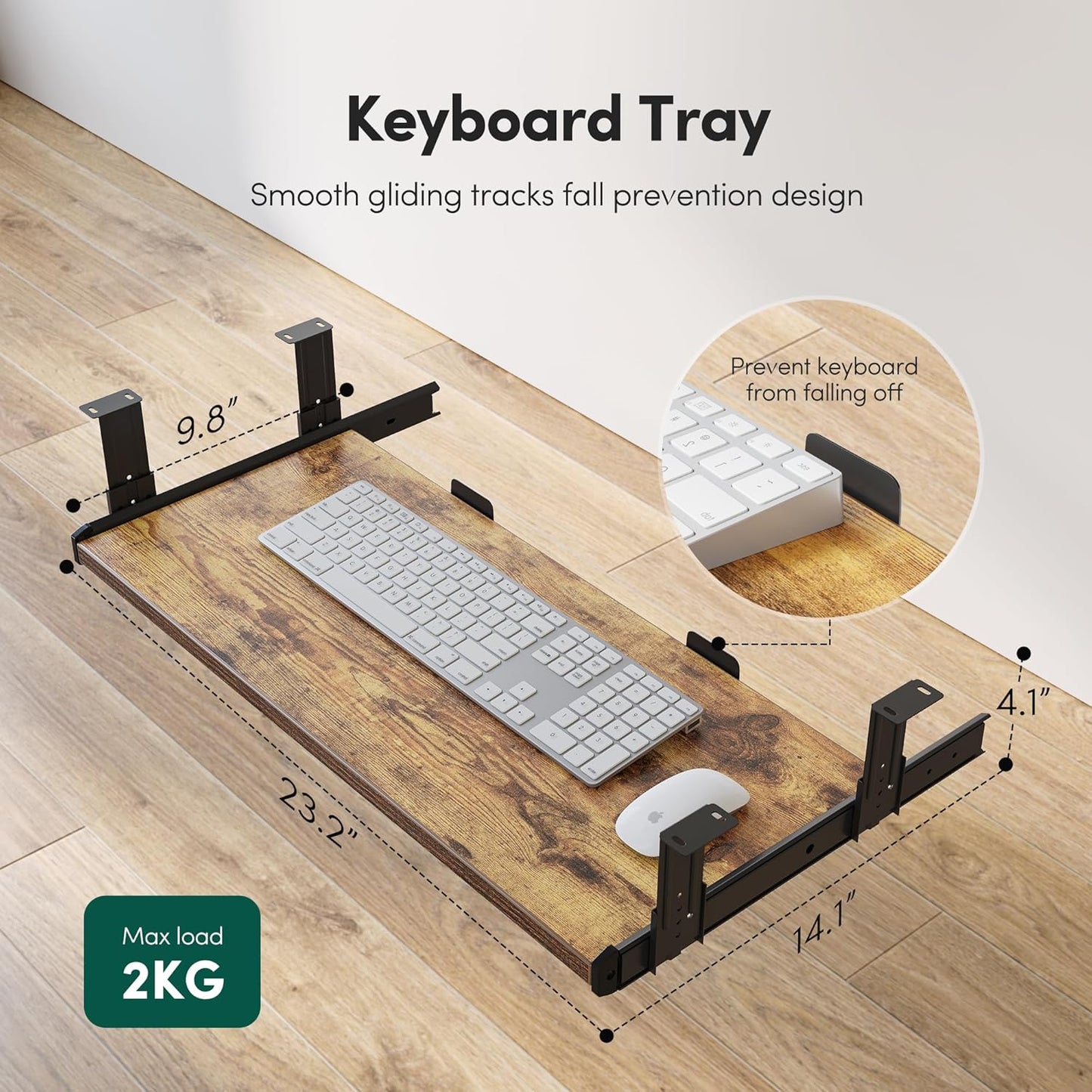 Height Adjustable Electric Standing Desk with Keyboard Tray, 100 X 60 Cm Sit Stand up Desk with Splice Board, Black Frame/Rustic Brown Top