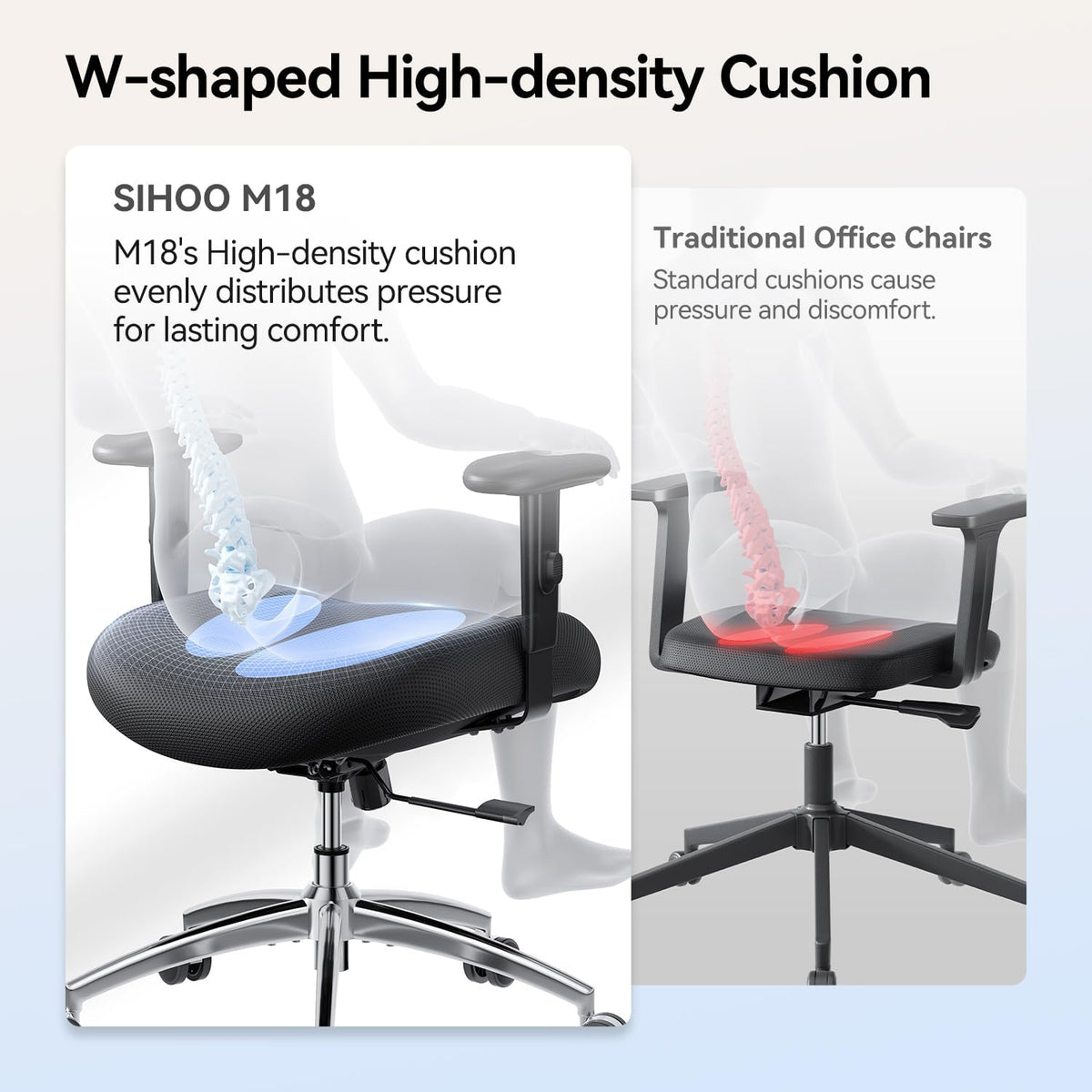 M18 Ergonomic Office Chair, Adjustable Lumbar Support, 330 Lb, Black