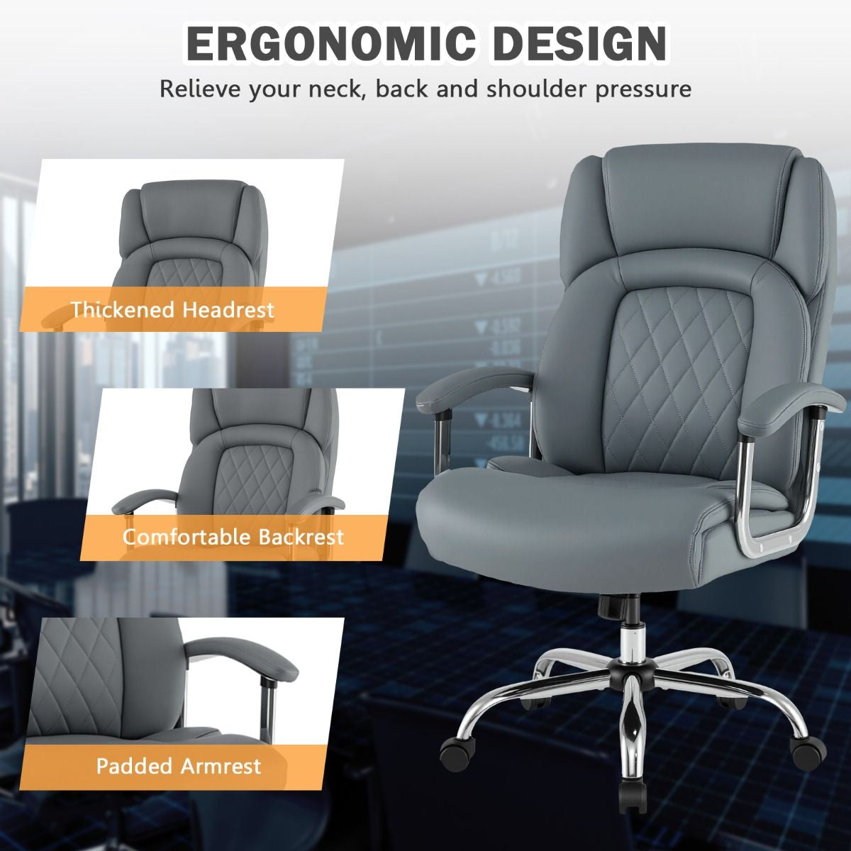 Leather Office Chair with Rocking Mode and Armrests