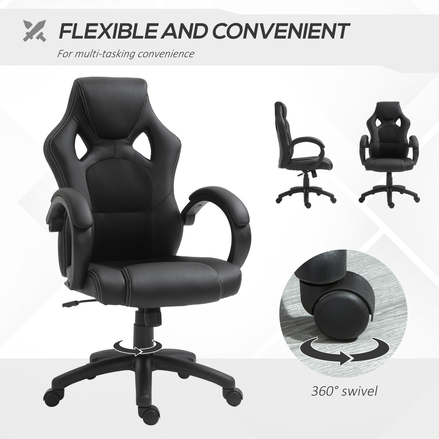 Vinsetto Racing Gaming Chair, PU Leather Swivel Office Gamer Chair Black