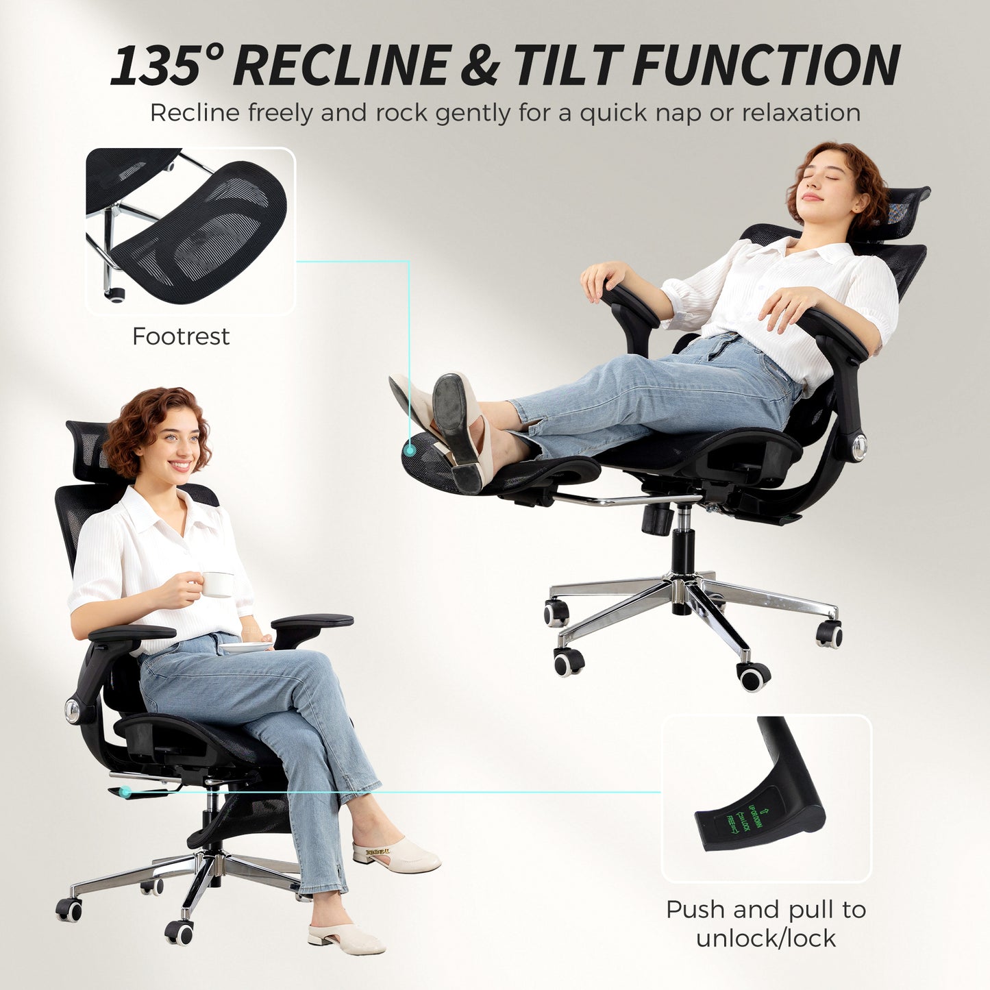 Ergonomic Office Chair with Separated Backrest, High Back Mesh Desk Chair