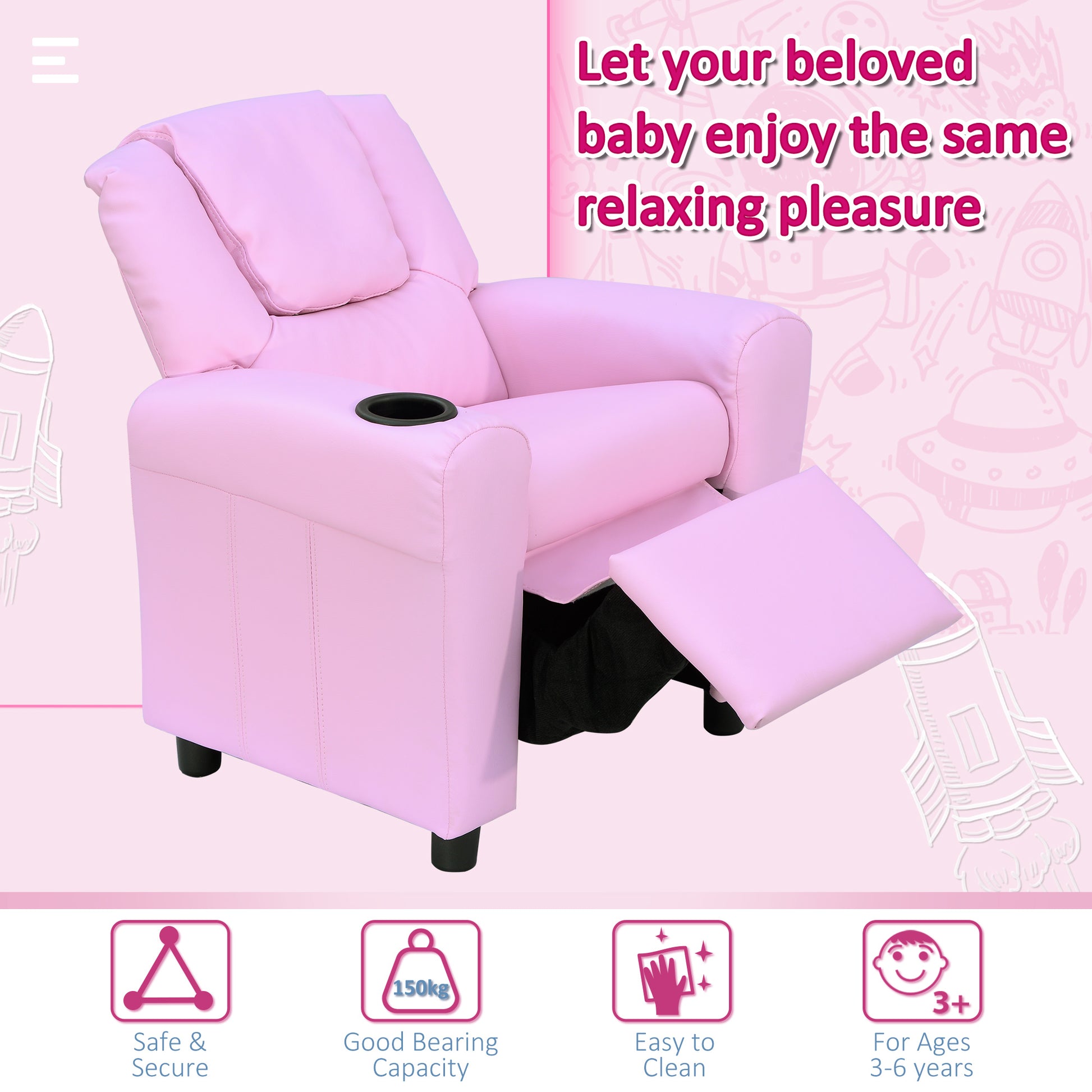 Kids Recliner Armchair Games Chair Sofa Childrens Seat in PU Leather Pink Blue