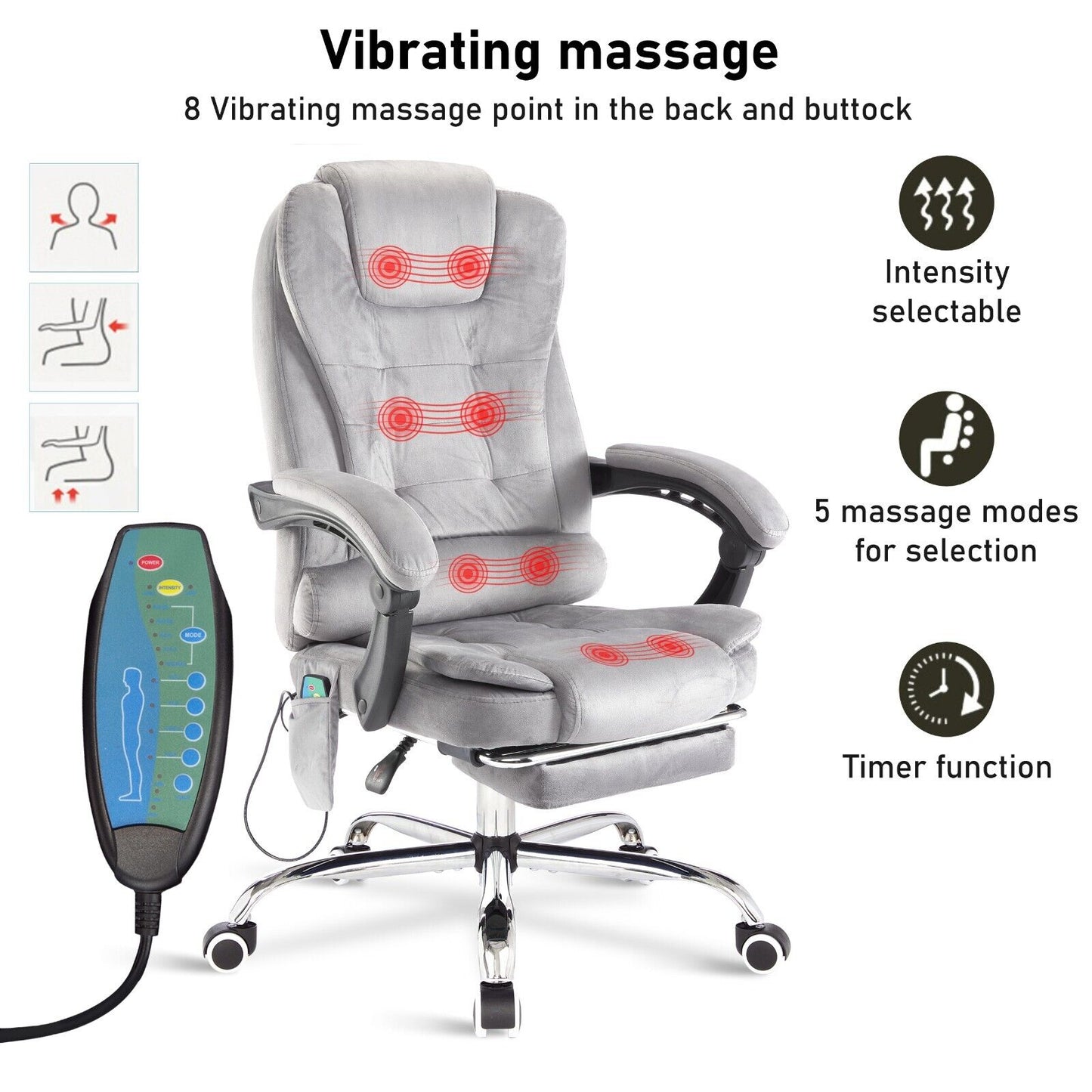 Massage Office Chair Gaming Computer Desk Swivel Recliner Chair Leather Footrest
